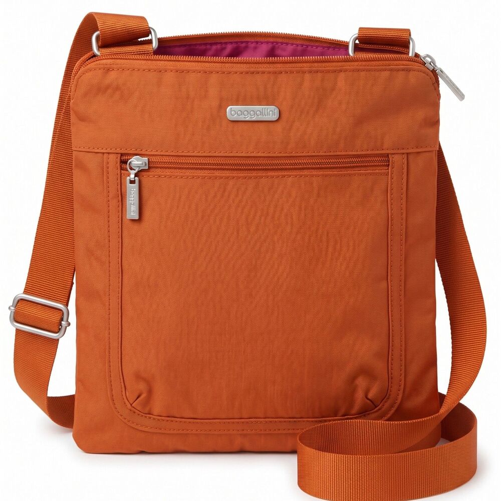 🧡 Baggallini Orange Nylon Crossbody Bag Travel Organizer Purse 10x10